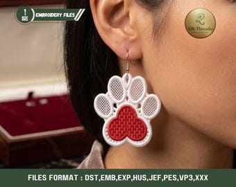 Freistehende Spitze Hund Pfote Ohrringe Stickerei Haustier Schmuck Design (digitaler Download)