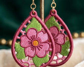 Floral Teardrop Earring FSL Embroidery Design, Elegant Lace Machine Embroidery Pattern, Instant Digital Download, Jewelry Making Design