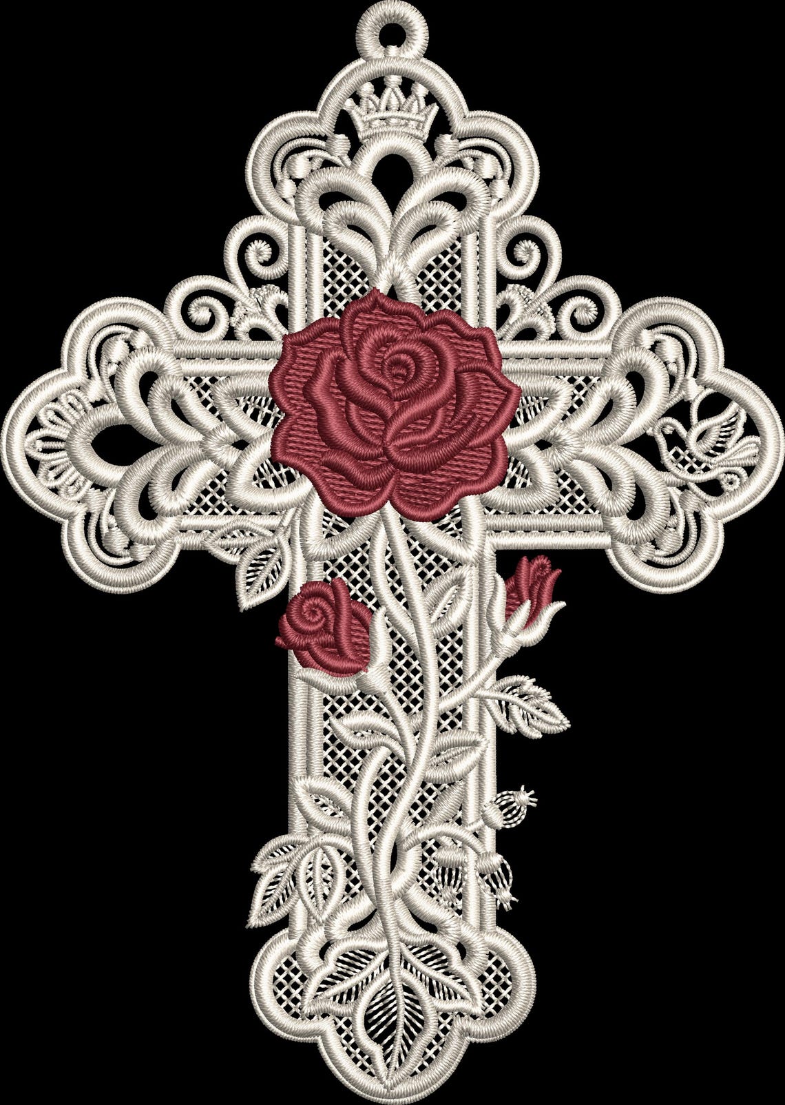 Free Standing Lace Rose Cross Embroidery Design, Religious Ornament FSL ...