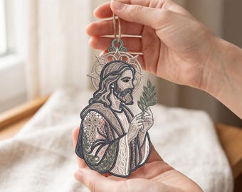 FSL Jesus Embroidery Design, Freestanding Lace Religious Ornament, Christian Cross Olive Branch Embroidery File