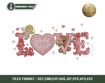 Love Bear Embroidery Design for Valentines Day, Couple Romantic Machine Embroidery File for Gift, Love Embroidery Pattern