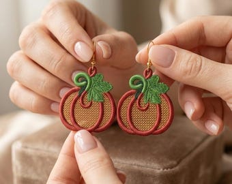 Pumpkin Leaf Freestanding Lace Earrings, Autumn Embroidery Design (Digital File)