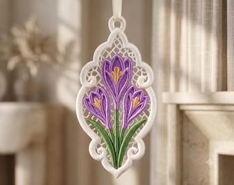 Spring Crocus Freestanding Lace Ornament Embroidery Design (Digital Download)