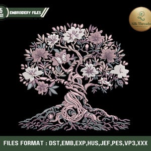 Motif de broderie arbre de vie pour tissu foncé, fichier PES, motif de broderie Machine, bordure de patch appliqué, téléchargement numérique tendance