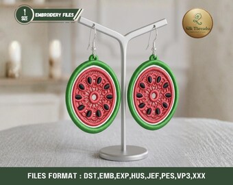 Wassermelone FSL Stickdatei Ohrring Design Freistehende Spitze Obst Ohrringe Stickdatei (Digitaler Download)