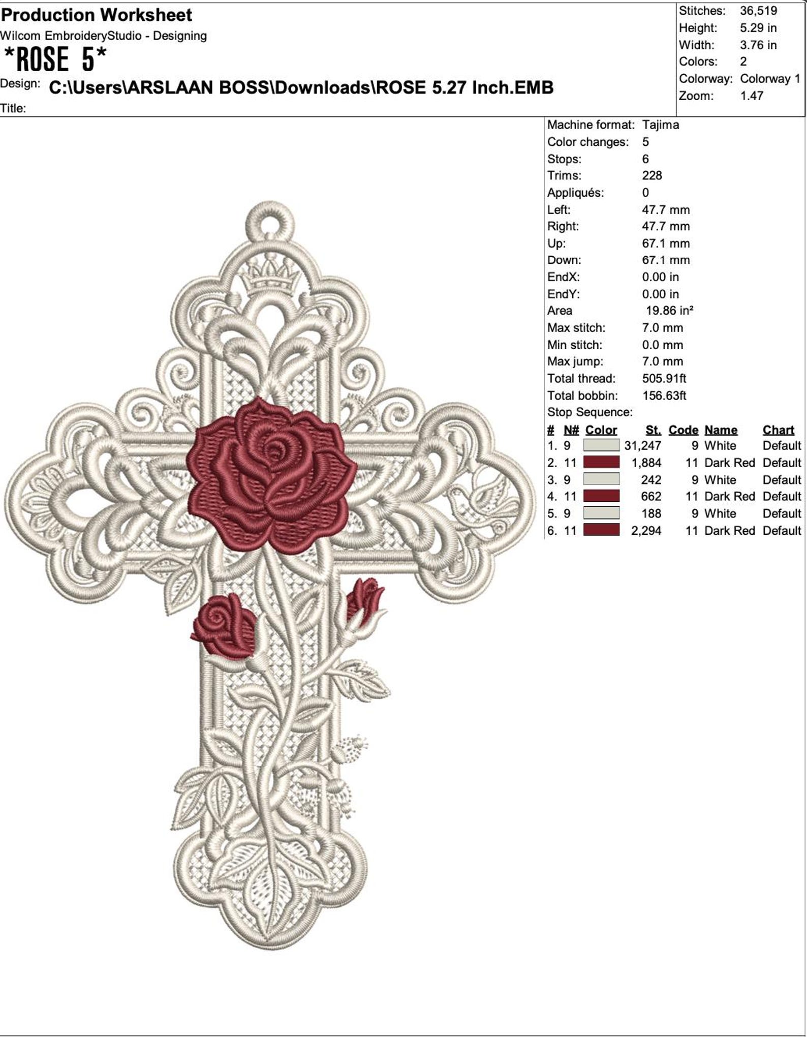 Free Standing Lace Rose Cross Embroidery Design, Religious Ornament FSL ...
