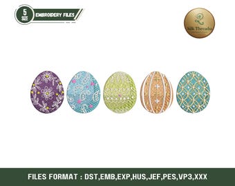 Boho Easter Eggs Garland Machine Embroidery Design (dst, jef, exp, pes, vp3, hus, xxx, emb, pdf)