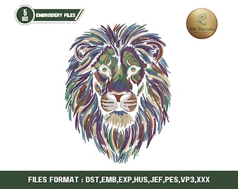 Neon Lion Embroidery Design Jungle King Pattern Colorful Wild Animal Machine Embroidery File for Clothing Decor Accessories