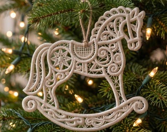 Free Standing Lace Rocking Horse Ornament Embroidery Design (Digital Download)