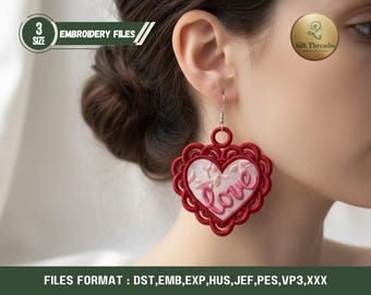 FSL Heart Earrings Embroidery Design, Romantic Lace Jewelry (Digital Download)