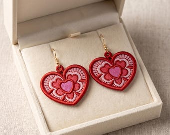 Valentine Heart Mandala Earring FSL Embroidery Design, Romantic Lace Jewelry Machine Embroidery Pattern, Instant Digital Download, Hoop Art