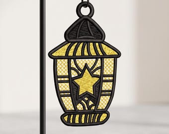 Weihnachtslaternen-Ohrring-Stickmuster (FSL), weihnachtliche Maschinenstickerei, Weihnachtsschmuck, digitaler Download für Spitzenohrringe
