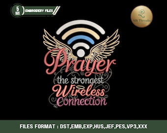 Prayer Wireless Connection Embroidery Design, Christian Faith Quote (Digital Download)