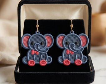 FSL Elephant Lace Earrings Embroidery Design, Free Standing Lace Pattern (Instant Download)