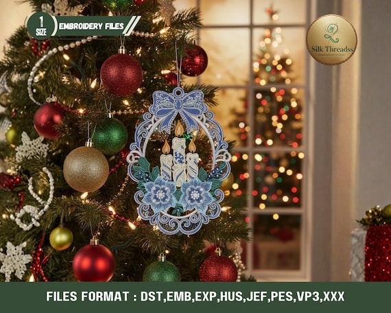Candle FSL Embroidery Design for Machine Embroidery Christmas Freestanding Lace Pattern Digital Download
