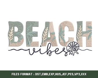 Beach Vibes Embroidery Design Summer Machine Embroidery Pattern Instant Download Coastal Ocean Vacation Decor
