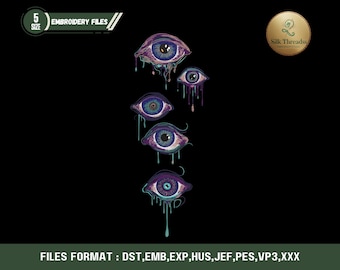 Melting Eyes Embroidery File | Surreal Psychedelic Eye Design | Digital Embroidery Pattern for DST, PES, PEC Machines