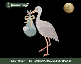 Baby Storch Baby Stickdatei, Stickdatei, Babyparty Deko, Geschenk zur Geburt (Digitaler Download)