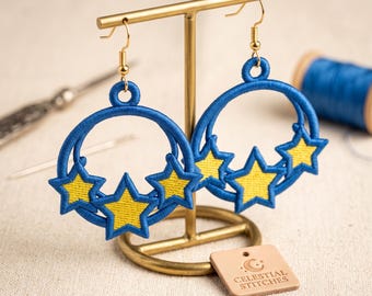 Star Hoop Earring Digital Download, FSL Machine Embroidery Design, Celestial Jewelry Pattern, Star Earring Embroidery File, Instant Download