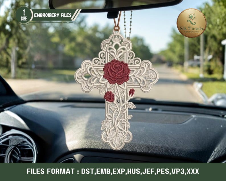 Free Standing Lace Rose Cross Embroidery Design, Religious Ornament FSL ...