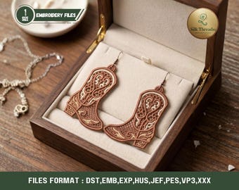 FSL Cowboy Boot Lace Western Earrings Embroidery Design (Digital Download)