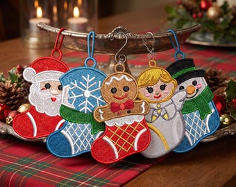 Christmas Stocking Ornament Embroidery Bundle, 5 Sizes, Holiday Machine Embroidery Design, Christmas Decor, Instant Digital Download