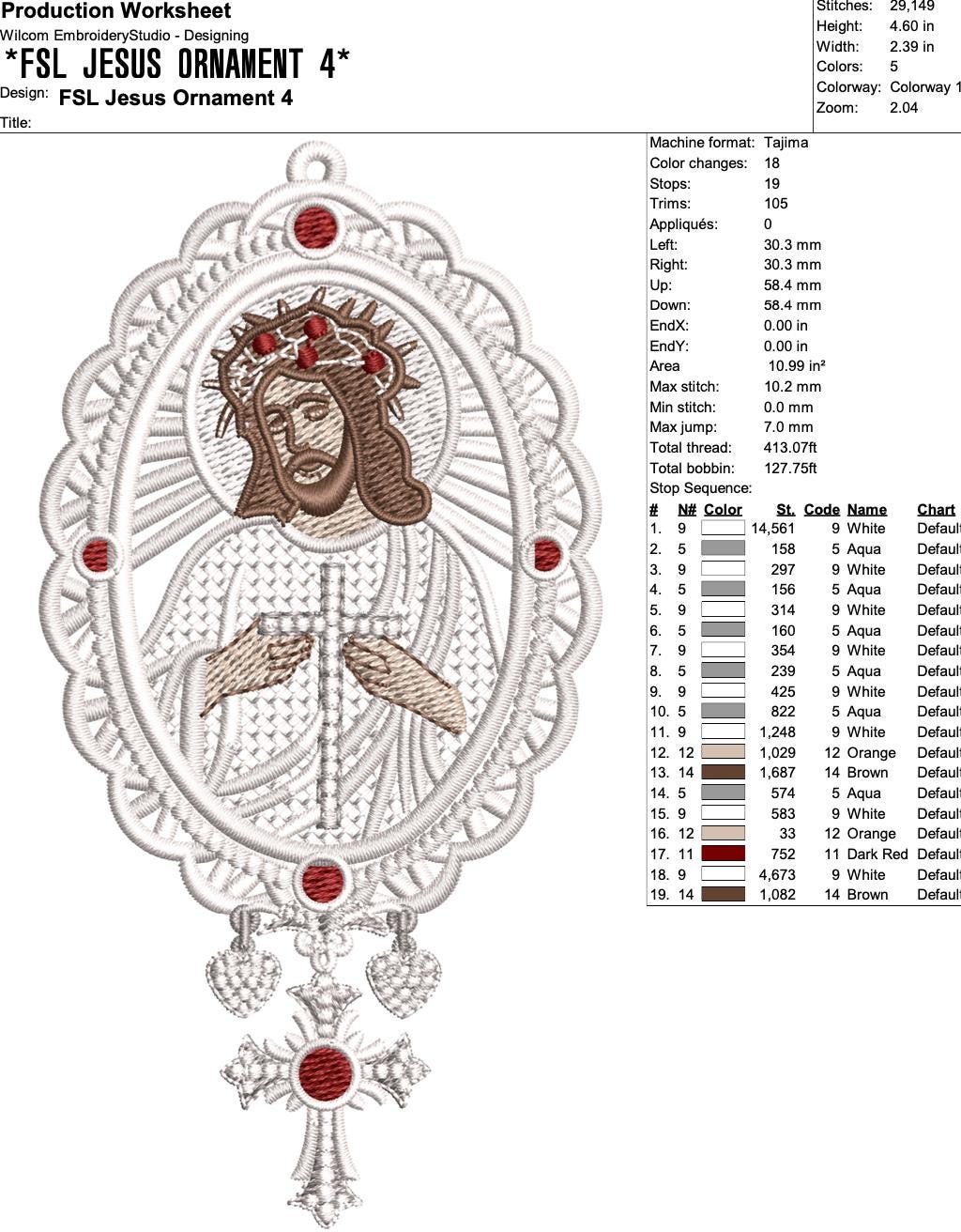 FSL Jesus Ornament Embroidery Design – Free Standing Lace Machine ...