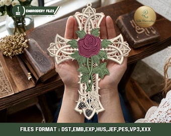 Free Standing Lace Cross Embroidery Design, Floral Rose Machine Stitch ...