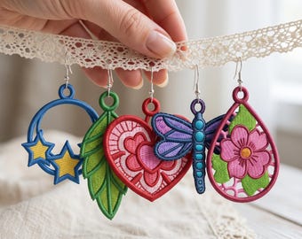 FSL Earring Embroidery Designs Bundle, 5 Free Standing Lace Earrings, Dangle Jewelry Machine Embroidery Files, Digital Download