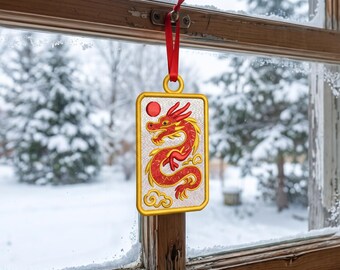 FSL Mahjong Red Dragon Ornament Embroidery Design, Chinese Dragon Decor (Digital Download)