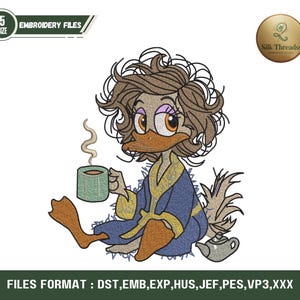 Grumpy Coffee Duck Broderidesign, Sömnig Ankunge (Digital Fil)