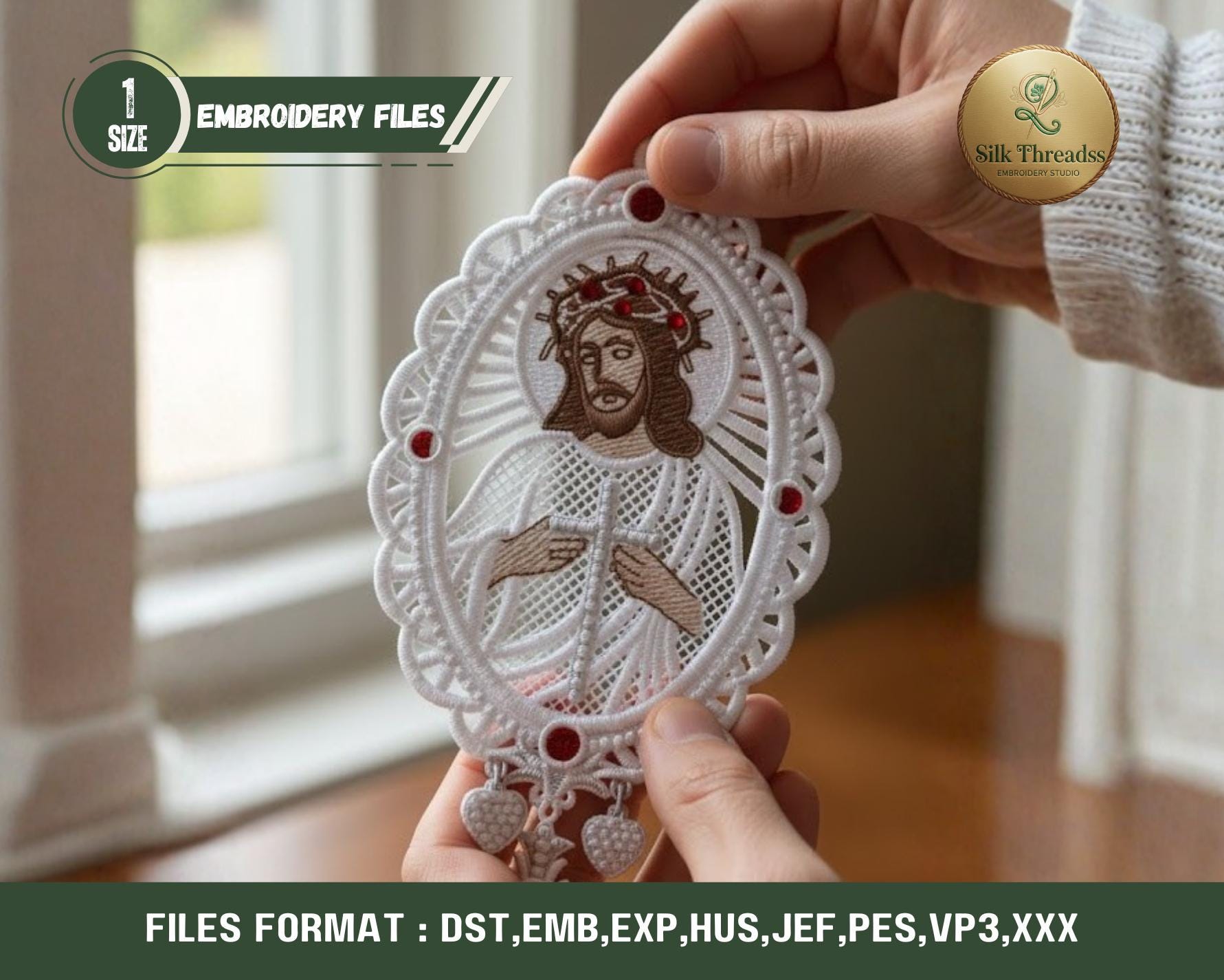 FSL Jesus Ornament Embroidery Design – Free Standing Lace Machine ...
