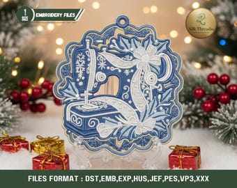 FSL Sewing Machine Christmas Ornament Embroidery Design Lace In The Hoop Holiday Decoration Digital File