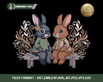 Vintage Bunny Embroidery Design Floral Easter Rabbit Machine Embroidery File Spring Animal Pattern
