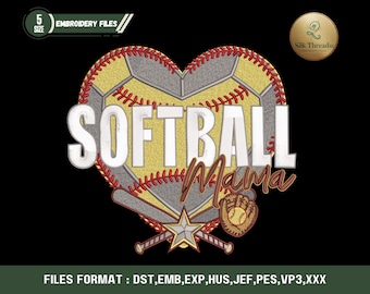 Softball Mama Embroidery Design, Sports Mom Stitch File (Digital Download)