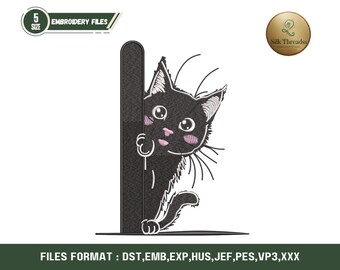Black Kitten Peeking Embroidery Design, Cat Outline Machine Embroidery File, Pet Lover Digital Download