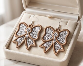 Freestanding Lace Bow Earrings, Machine Embroidery Design, ITH Pattern (Digital Download)