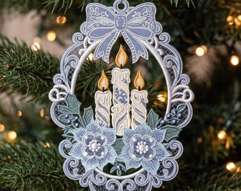Diseño de bordado FSL de vela para bordado a máquina. Patrón de encaje independiente navideño. Descarga digital.