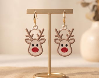 Free Standing Lace Reindeer Earrings, Christmas Embroidery Design (Digital Download)