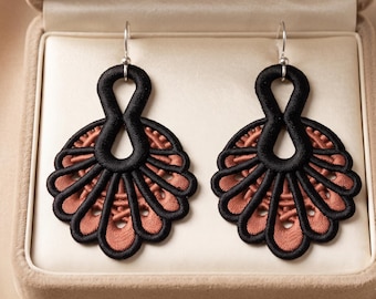 FSL Feather Earrings Embroidery Design, Turkey Tail Feather Fan Mount Pattern, In The Hoop Machine Embroidery Digital File