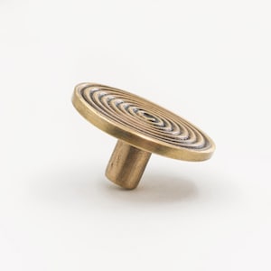 Set Of 2 Solid Brass Cabinet Knobs, Spiral Pattern Drawer Pulls, Antique Patina Hardware