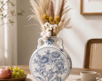 Blåvit Chinoiserie Keramikvas, Vintage Blommor Porslinsdekor