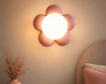 Rosa prästkrage vägglampa, modern LED-lampa, barnrumsbelysning