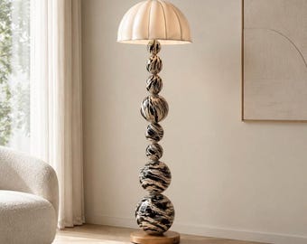 Katofoei Sculptural Floor Lamp, Zebra Pattern Stacked Sphere Light, Modern Living Room Decor