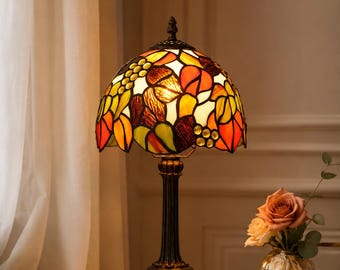 Vintage bordslampa i Tiffany-stil, sänglampa i målat glas, varm stämningsbelysning, handgjord retro skrivbordslampa, mysig heminredningspresent