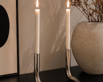 Modern kromad U-formad ljusstake, minimalistisk skandinavisk metalldekor, bordsdekoration