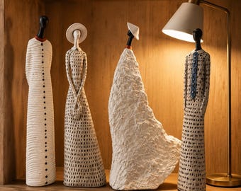 Nowoczesny zestaw rzeźb abstrakcyjnych, minimalistyczne figurki ceramiczne, figurki do dekoracji wnętrz w stylu nordyckim, dekoracja półek w stylu boho, skandynawska rzeźba artystyczna