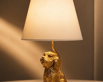 Vintage Gold Hündchen Tischlampe | Boho Cottagecore Nachttisch Akzent Licht
