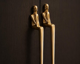 Artistic Brass Humanoid Cabinet Handle | Modern Sculptural Drawer Pull, Wardrobe Knob