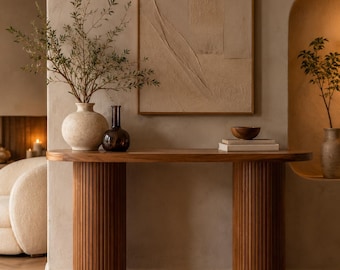Modern Fluted Console Table: Japandi Entryway Accent Furniture